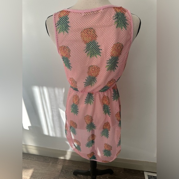 Love Fabela USA pink  pineapple mesh, long Beach cover-up tunic SZ S - Picture 4 of 7